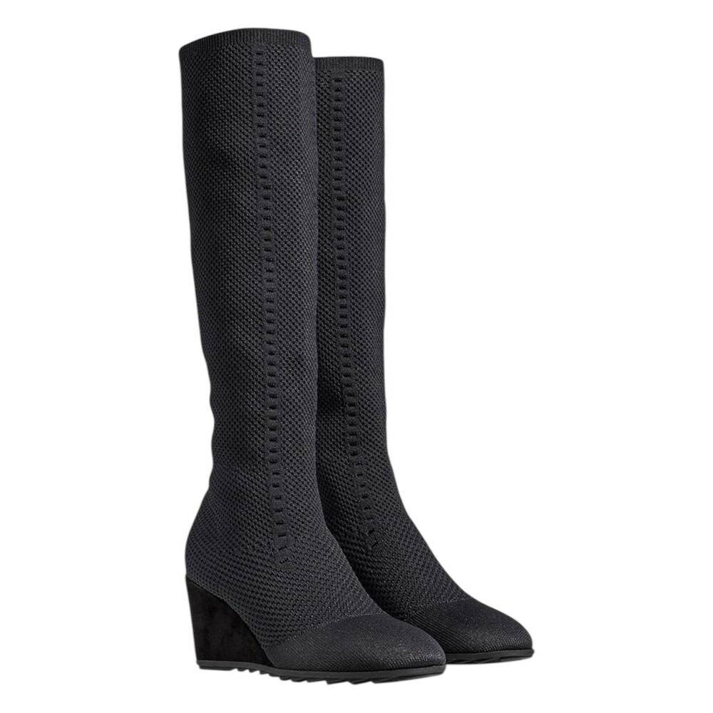 Eileen Fisher Black Textile Kasana Tall Stretchy‎ Knit Wedge Boots